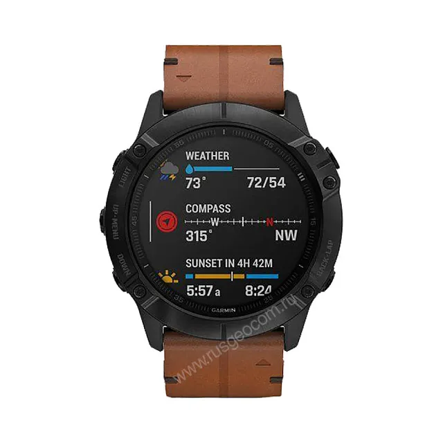 Часы Garmin Fenix 6X Sapphire черный DLC с каштановым кожаным ремешком