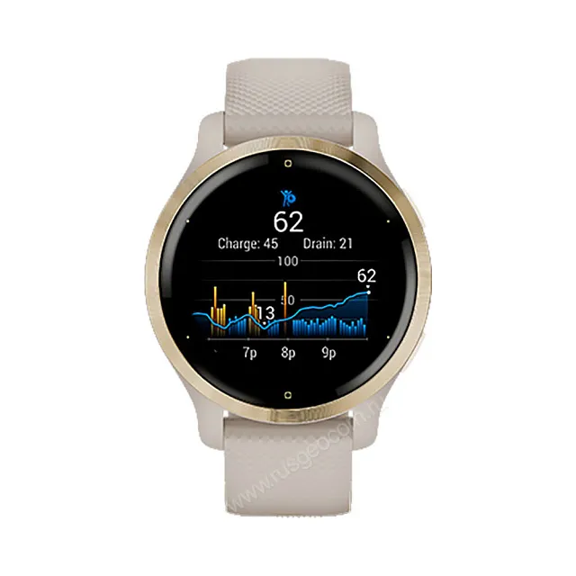 Часы Garmin Venu 2S белые цвета розовое золото с кожаным ремешком