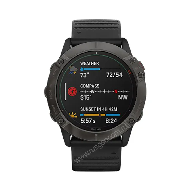 Часы Garmin Fenix 6X Pro Solar титановый серый DLC с черным ремешком