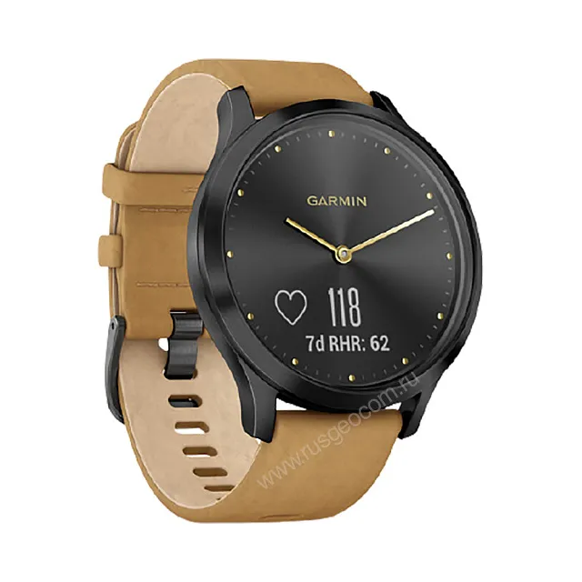 Часы Garmin Vivomove HR Premium черный оникс с светло-коричневым кожаным ремешком