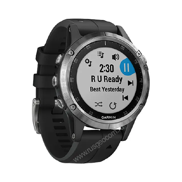 Часы Garmin Fenix 5 Plus серебристые с черным ремешком