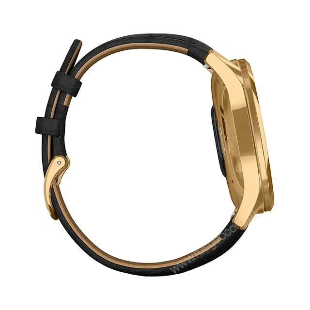Часы Garmin Vivomove Luxe золотистые черные с кожаным ремешком