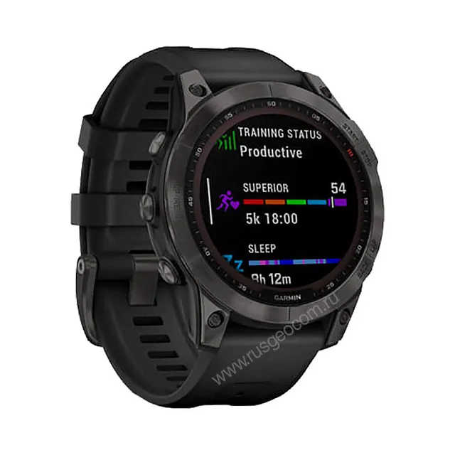 Часы Garmin Fenix 7 Sapphire Solar титановый серый DLC с черным ремешком