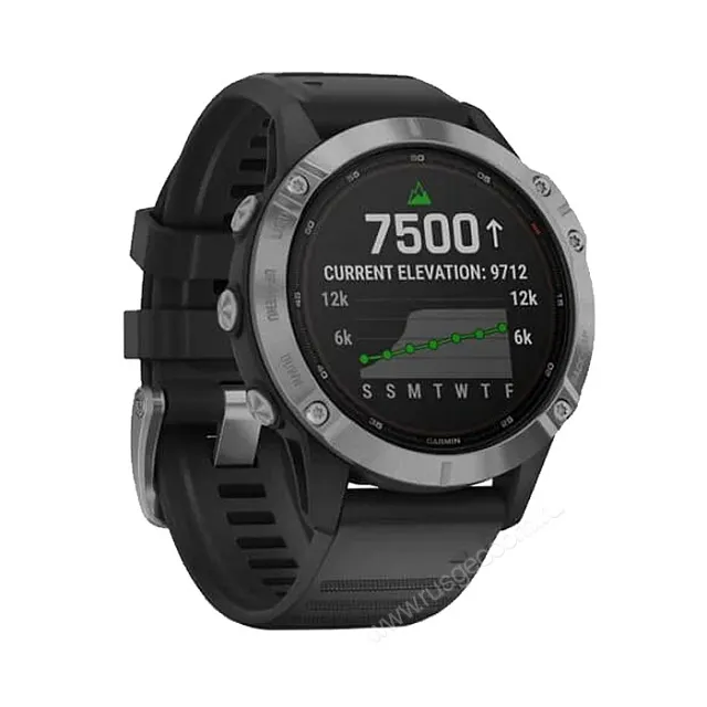 Часы Garmin Fenix 6 Solar серебристые с черным ремешком