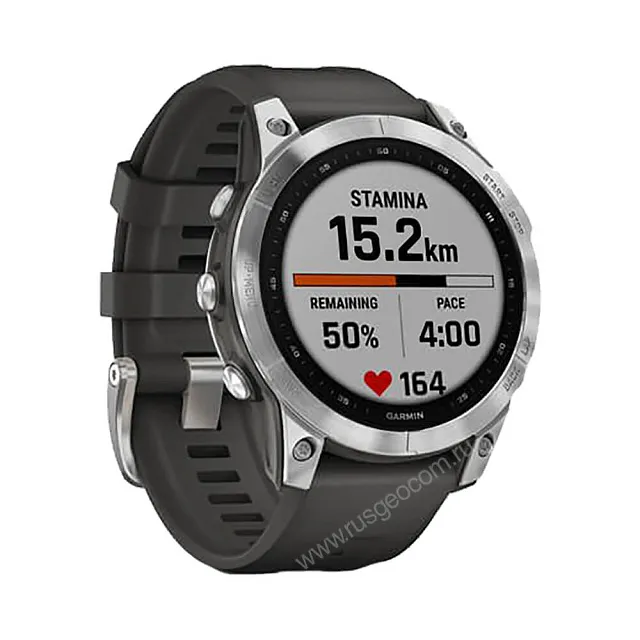 Часы Garmin Fenix 7 серебристый с графитовым силиконовым ремешком