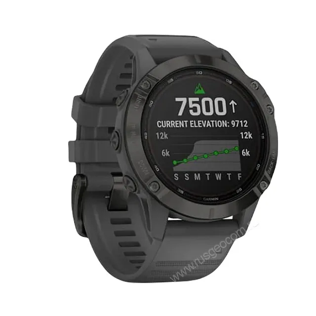 Часы Garmin Fenix 6 Pro Solar черные с серым ремешком