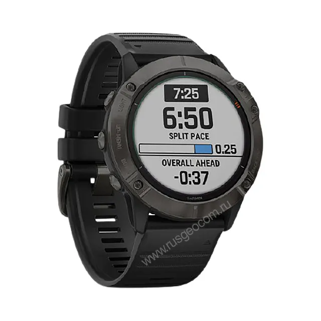 Часы Garmin Fenix 6X Pro Solar титановый серый DLC с черным ремешком