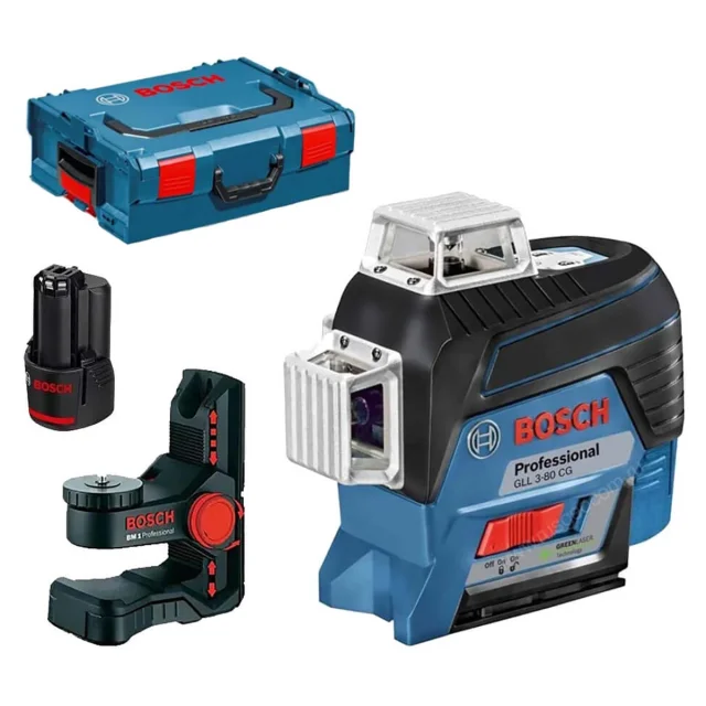 Лазерный уровень Bosch GLL 3-80 CG с зеленым лучом + BM 1 + GBA 12V + L-Boxx (0.601.063.T00)