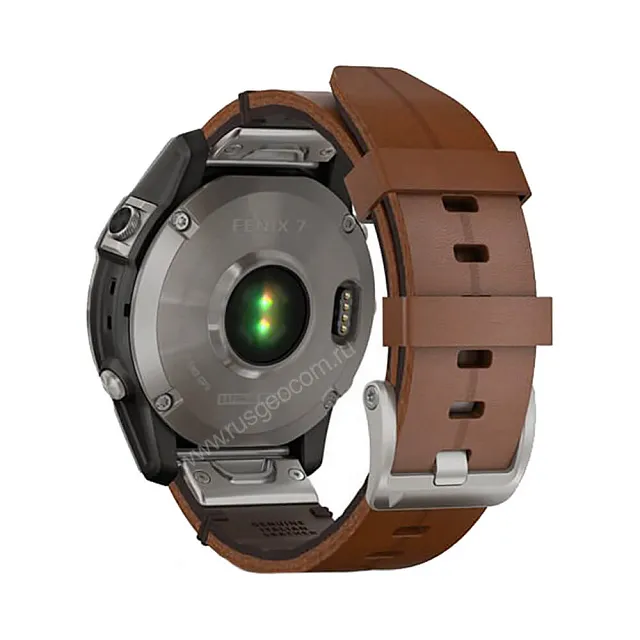Часы Garmin Fenix 7 Sapphire Solar титановый серый с коричневым кожаным ремешком