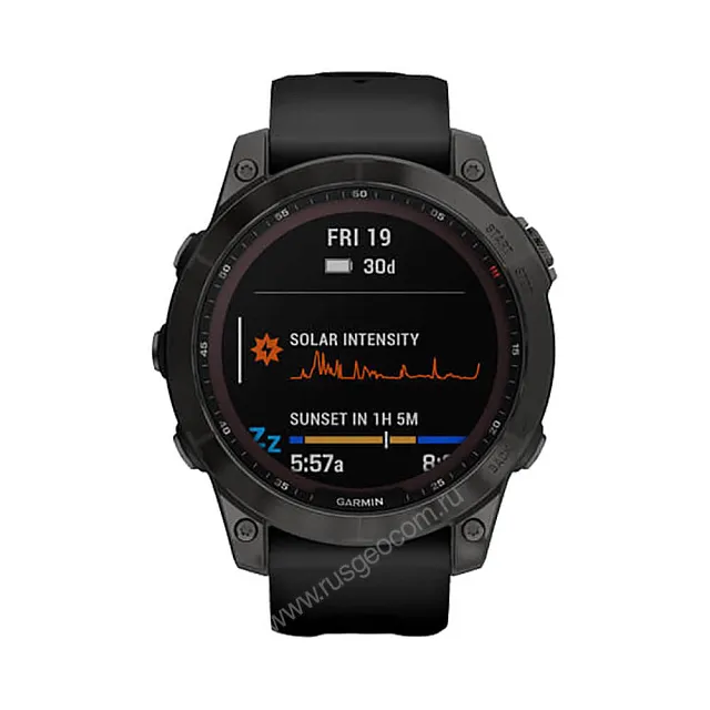 Часы Garmin Fenix 7 Sapphire Solar титановый серый DLC с черным ремешком