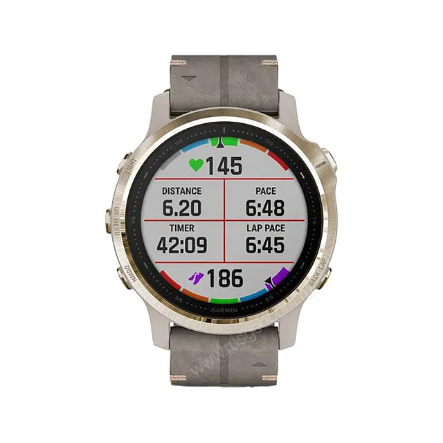 Часы Garmin Fenix 6S Sapphire золотистый с серым кожаным ремешком