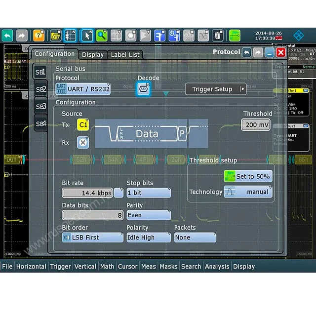 Опция синхронизации и декодирования последовательных данных UART/RS-232/RS-422/RS-485 Rohde & Schwarz RTE-K2