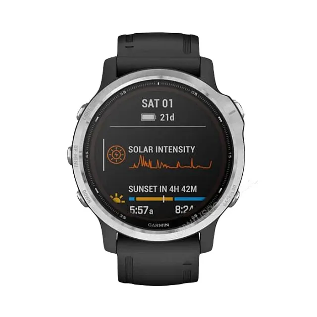 Часы Garmin Fenix 6S Solar серебристый с черным ремешком