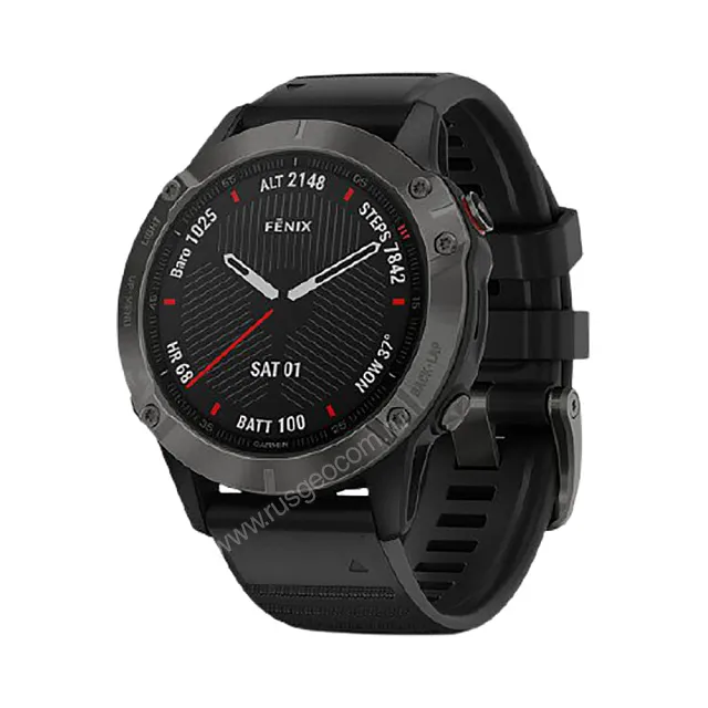 Часы Garmin Fenix 6 Sapphire серые с черным ремешком