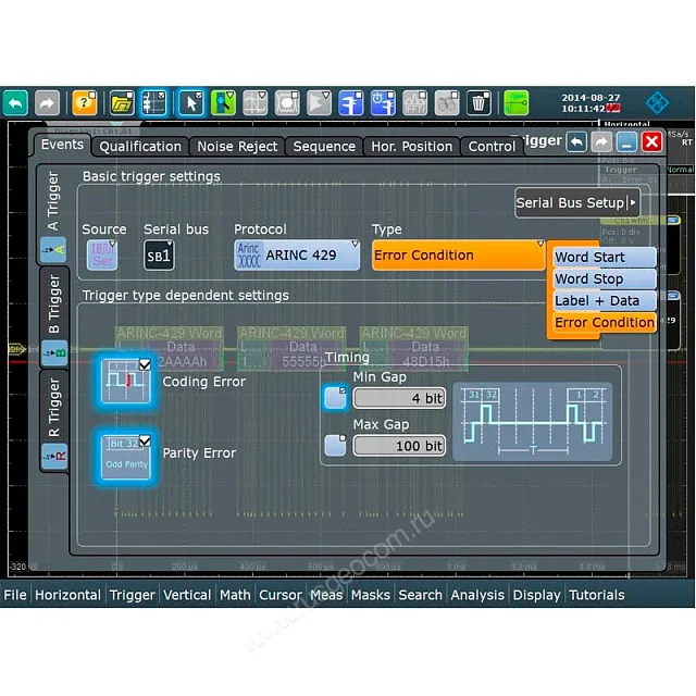 Опция синхронизации и декодирования последовательных шин данных ARINC 429 Rohde & Schwarz RTA-K7