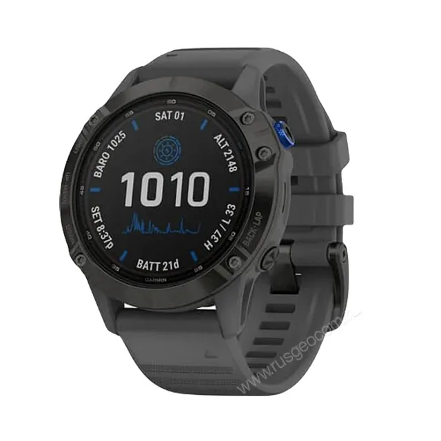 Часы Garmin Fenix 6 Pro Solar черные с серым ремешком
