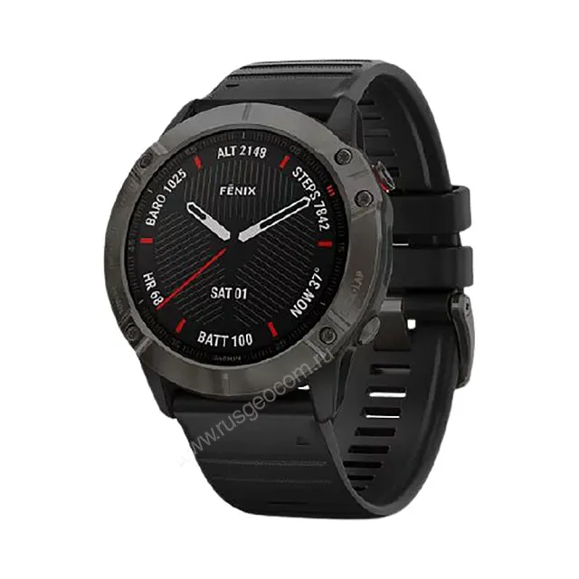 Часы Garmin Fenix 6X Sapphire серый DLC с черным ремешком