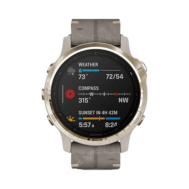 Часы Garmin Fenix 6S Sapphire золотистый с серым кожаным ремешком