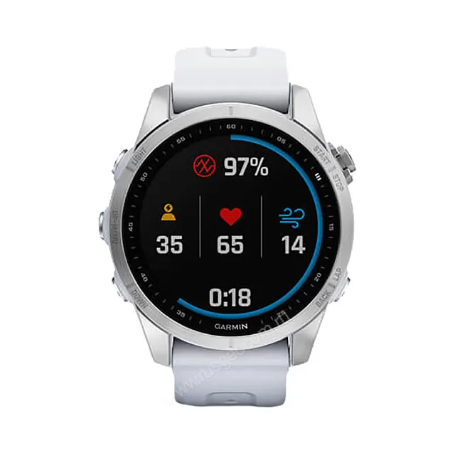 Часы Garmin Fenix 7S серебристый с белым силиконовым ремешком