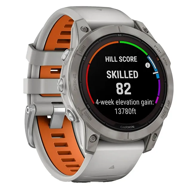 Часы Garmin Fenix 7 PRO Sapphire Solar титановый серый с серо-оранжевым ремешком