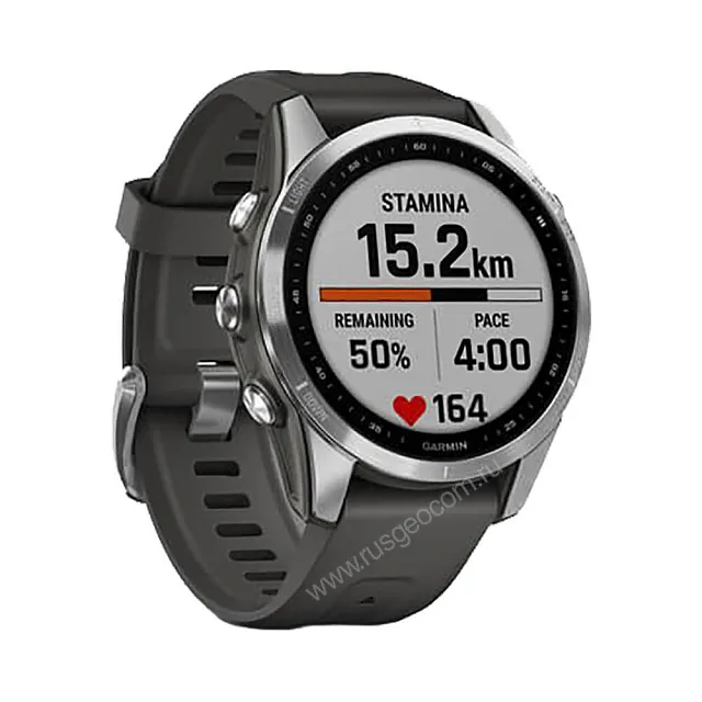 Часы Garmin Fenix 7S серебристый с графитовым силиконовым ремешком
