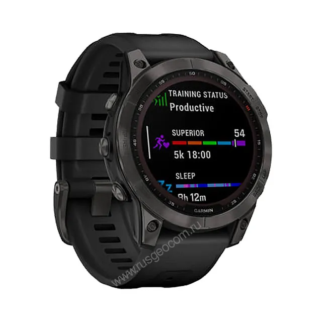 Часы Garmin Fenix 7 Sapphire Solar титановый черный DLC с черным ремешком