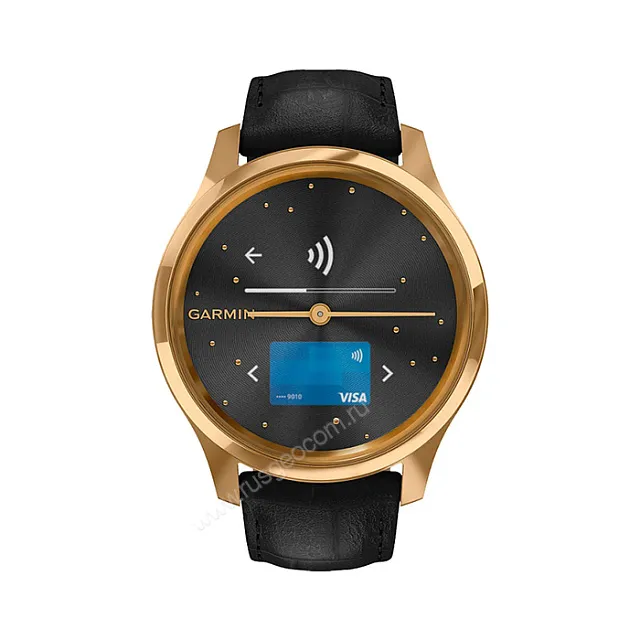 Часы Garmin Vivomove Luxe золотистые черные с кожаным ремешком